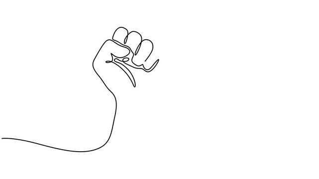 Self drawing line animation fist protest continuous one single line drawn concept video, Fist up hand gesture animated illustration. One continuous self drawing line animation, footage of arm folded.