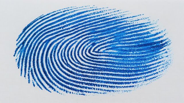 Detailed blue fingerprint imprint on white background, representing forensic evidence, security, and unique identification