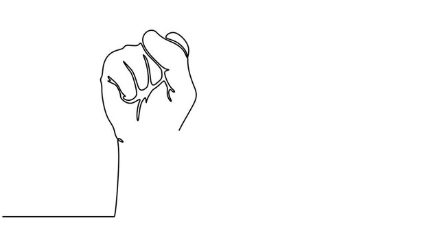 Self drawing line animation fist protest continuous one single line drawn concept video, Fist up hand gesture animated illustration. One continuous self drawing line animation, footage of arm folded.