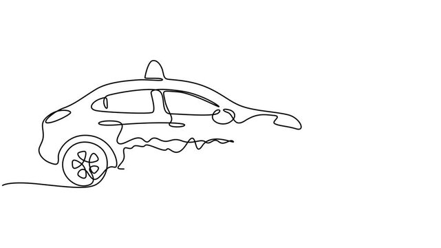 Self drawing animation of single one line draw the newest modern taxi car uses a meter, Self drawing animation of single line draw city taxi sedan for urban passenger transport and public commuting 