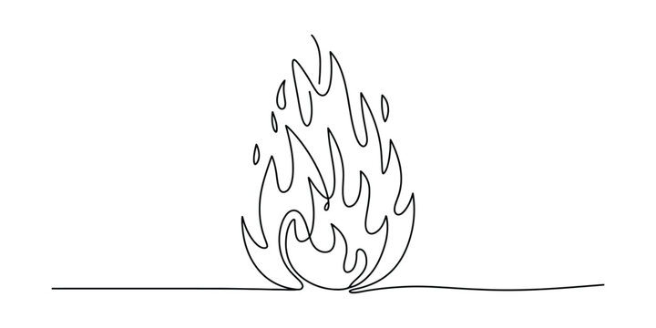 Simple line art drawing of a fire flame icon created with a single continuous black stroke on a flat surface