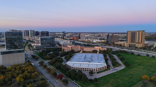 Plano Texas Legacy West urban cityscape at dusk