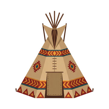 Ethnic Tipi Tent with Colorful Geometric Tribal Patterns