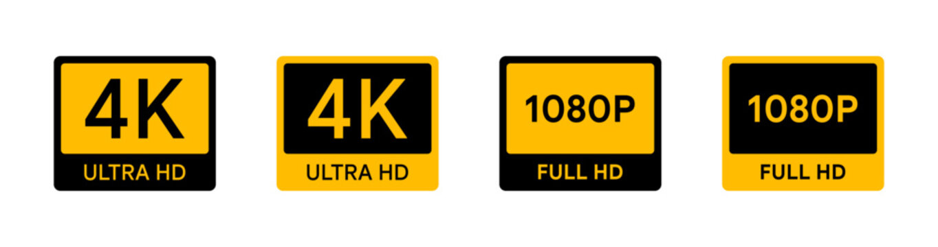 4k ultra hd vector icon set video, resolution, quality, screen, display, technology, media, film, digital