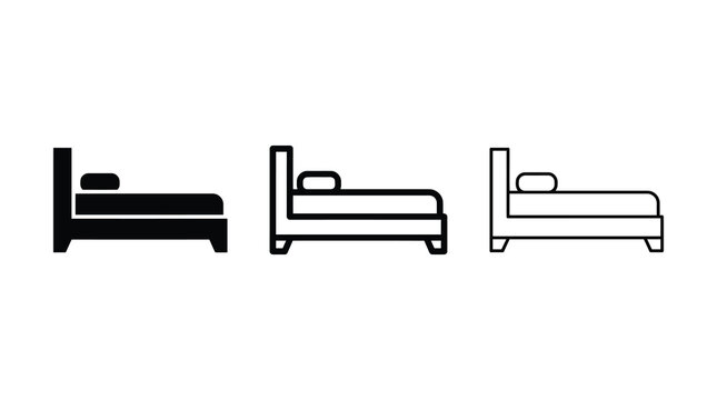 Bed icon outline and solid style vector illustration set