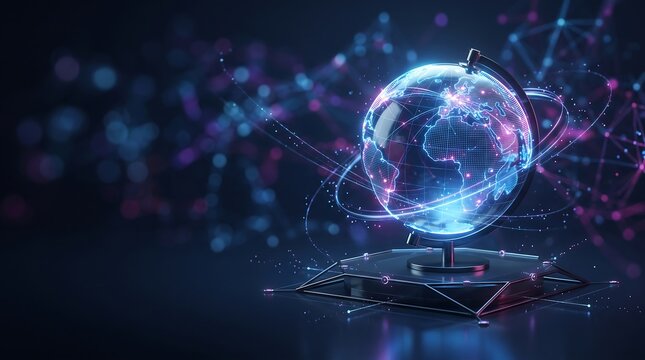 Futuristic Digital Earth Globe on Tech Platform with Global Network Connections