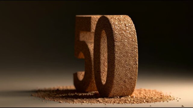 Cork number 50 is shown in various positions, revealing its texture and form. The setting emphasizes the natural material and design.
