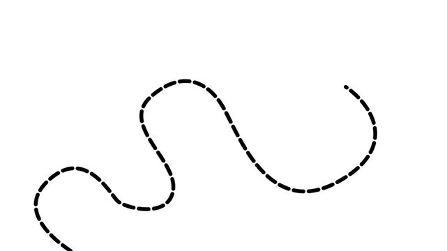 Animated black dotted line path animation on white background