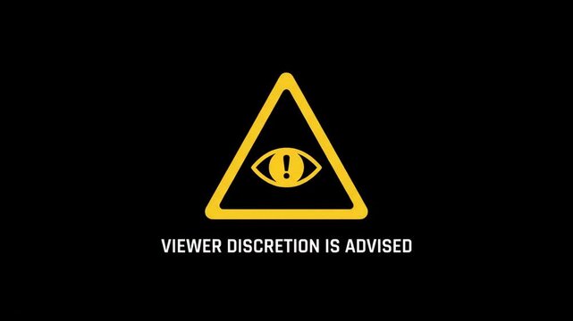 Viewer Discretion Is Advised Animated Yellow Warning Triangle on Black Background