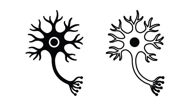 Neuron cell icon outline and solid style vector illustration set on white background