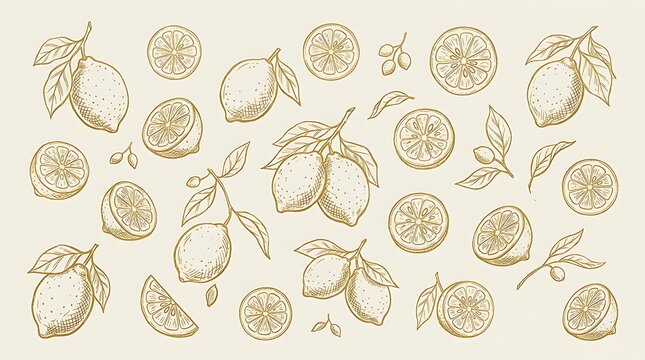 Lemon sketch collection vector hand drawn engraved illustrations of whole lemons slices leaves and branches
