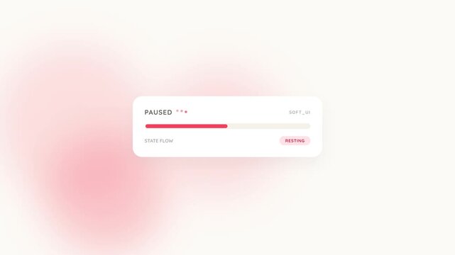 Premium 4K UI animation of a soft pastel loading bar featuring calming color transitions, gentle breathing animations during pauses, and dynamic ambie.
