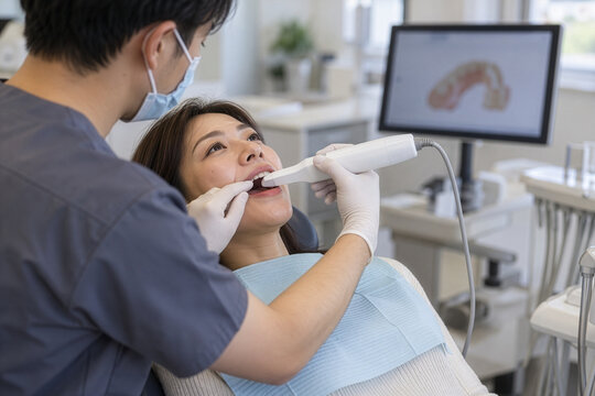 Dentist taking a digital impression with an intraoral scanner