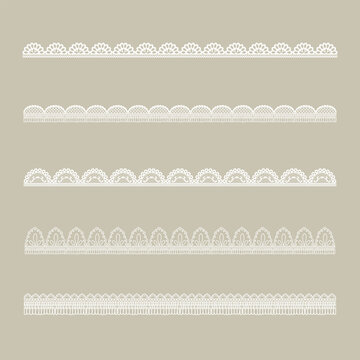 Set of lace pattern brushes. Tracery ribbons isolated on a background. Elements for decor scrapbooking wedding invitations and cards.