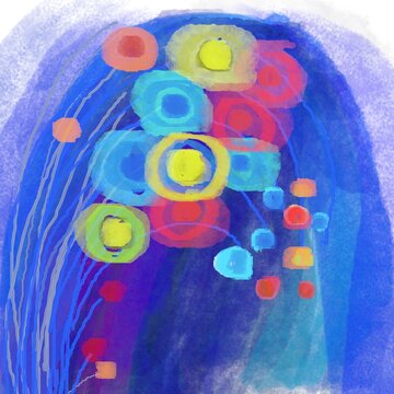  abstract digital painting: bright festive fireworks display painted with brushes