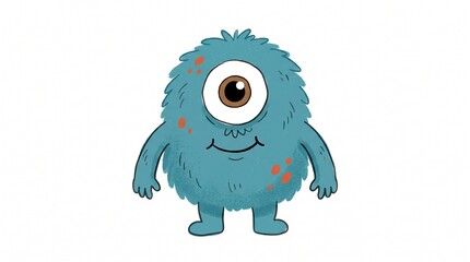 One Eyed Fuzzy Halloween Monster Flat Illustration © Riskasamm