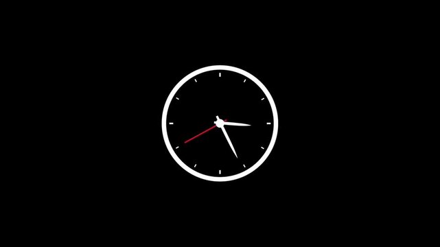 Analog wall clock time lapse with fast moving hands. Classic 12-hour cycle in seamless loop on black background