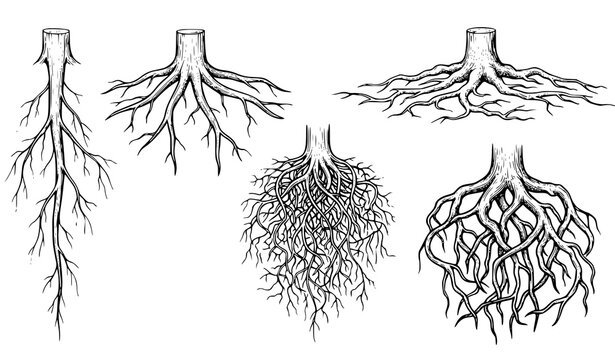 Various Underground Tree Root Structures Scientific Botanical Vector Set