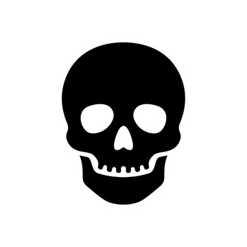 Bold skull silhouette designed as a simple spooky Halloween icon, isolated on a transparent background.