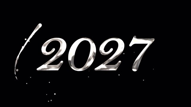 Shiny metallic 2027 year digits form a festive typography banner, suitable for new year greetings, party invitations, posters, and promotions.