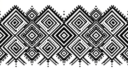 Fototapeta premium Geometric diamond pattern features repeating squares and triangles on a white background abstract arrangement asymmetrical black border complex contemporary decorative design element ethnic flat form