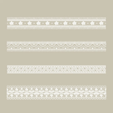 Set of lace pattern brushes. Tracery ribbons isolated on a background. Elements for decor scrapbooking wedding invitations and cards.