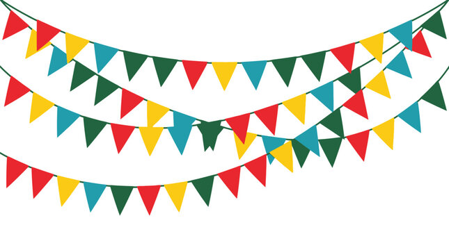 Colorful hanging bunting flag garlands on white background for festive party decoration vector illustration element