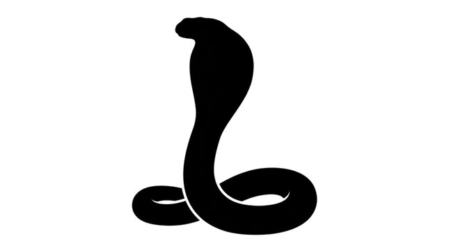 Minimalist black silhouette of a cobra snake in a defensive stance on a white background with silhouette wildlife venomous predator minimalist illustration isolated aggressive creature USA, American, 