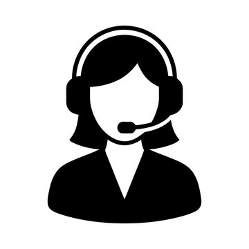 Female Call Center Support Representative Headset Avatar Flat Line Art Icon Graphic Design