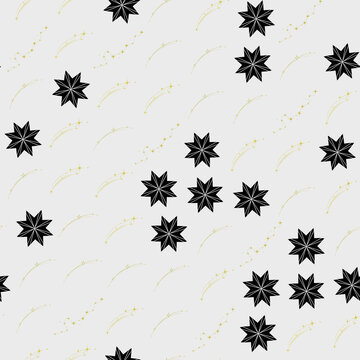 Black Stars and Golden Constellations Pattern