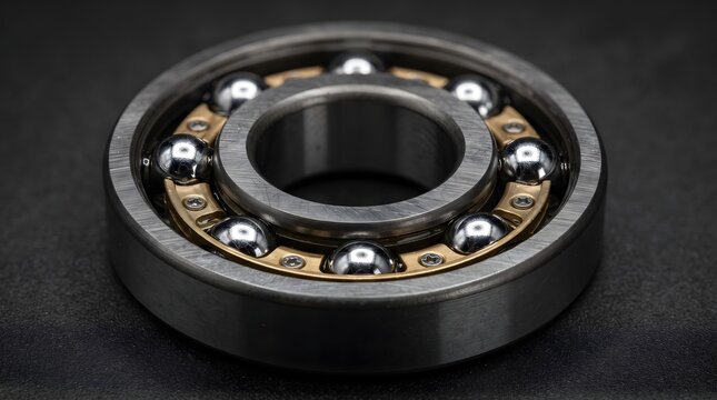 Close up shot of a metallic ball bearing on a dark background