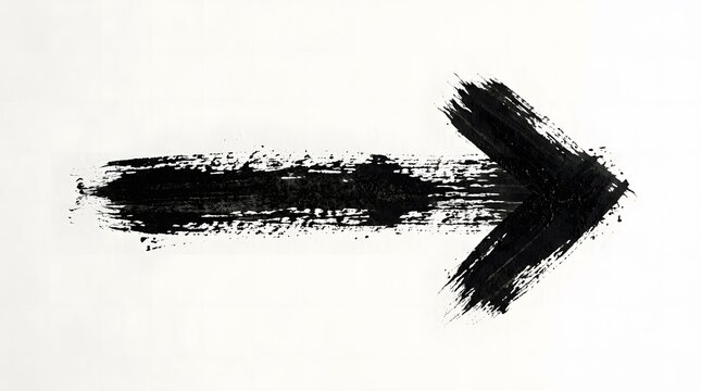 Black ink brush stroke arrow pointing right isolated on a clean white