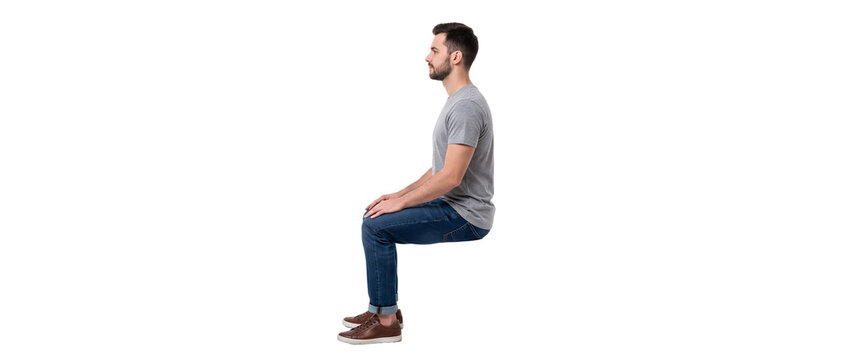 Seated Young Man Side View Isolated on Transparent Background