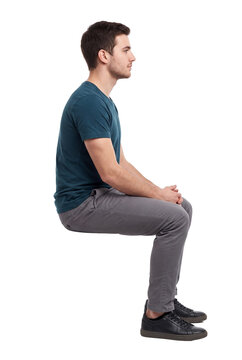 Seated Young Man Side View Isolated on Transparent Background