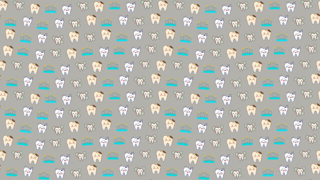 Seamless pattern of cartoon teeth with different expressions