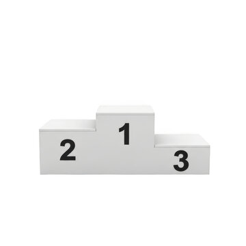 White winners podium with first second and third place numbers for competition isolated on transparent background