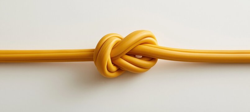 Yellow electrical cable tied in knot on white