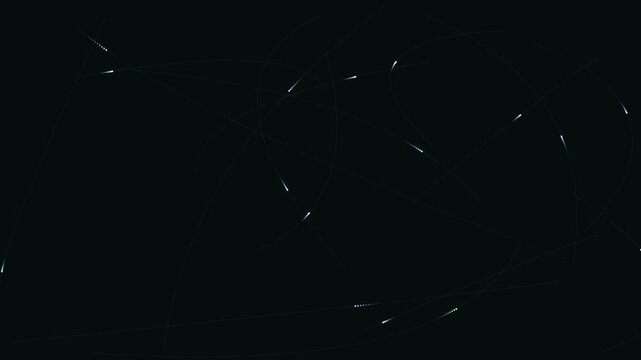 Subtle fast light streaks and glowing particle tracer paths moving across dark background loop for cyber network, speed, and high-tech energy concept.