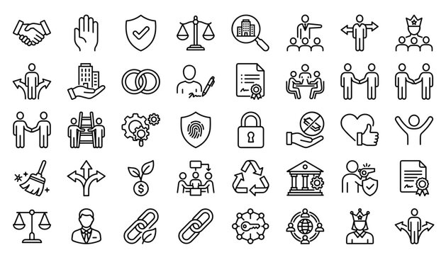 corporate governance business ethics partnership compliance and leadership line icon set.