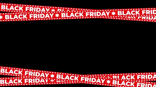 Animation of black friday ribbons on black background. seamless loop, symbolizing sales, discounts, and holiday shopping