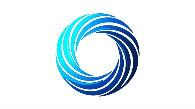 Blue circular swirl abstract graphic element isolated on transparent
