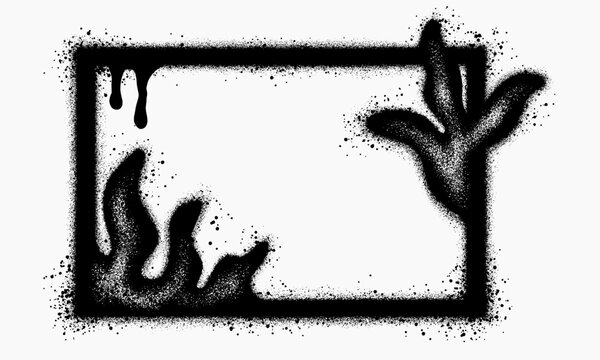A flaming graffiti frame created with spray paint, set against a white background. Vector illustration.