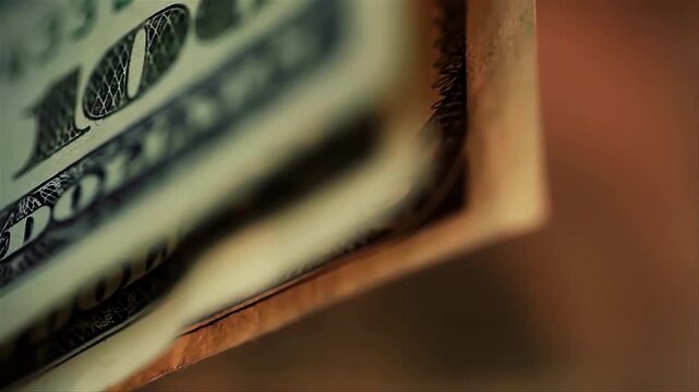 Close-Up of US 100 Dollar Bill Showing Detailed Banknote Engraving