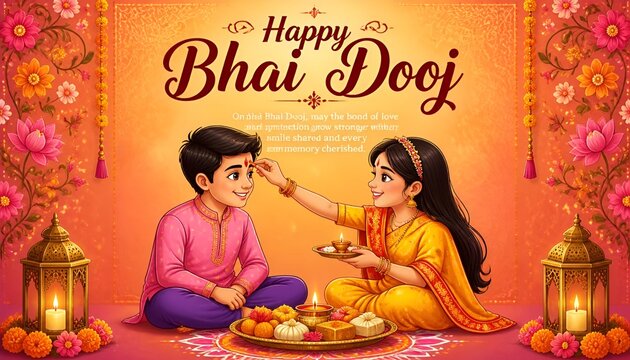 Happy bhai dooj indian festival brother and sister illustration template