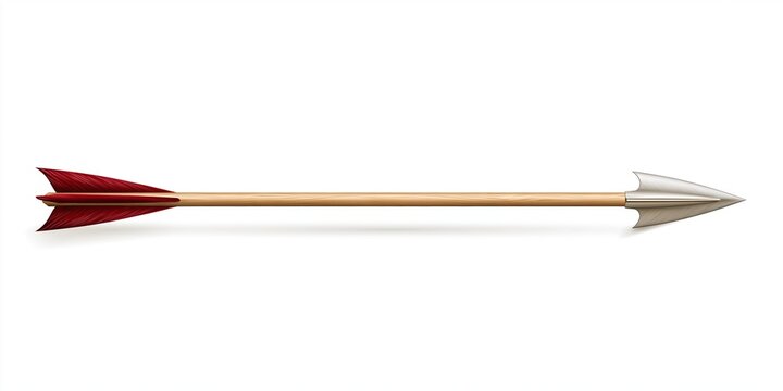 Metal tipped wooden arrow with red feathers isolated
