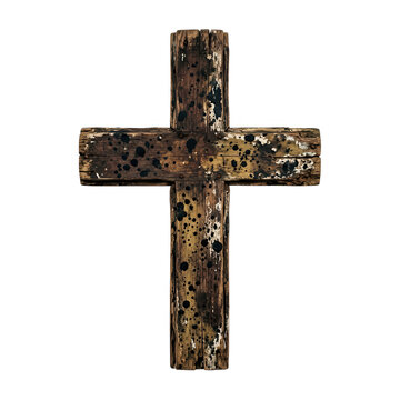 Weathered Wooden Cross Transparent Background