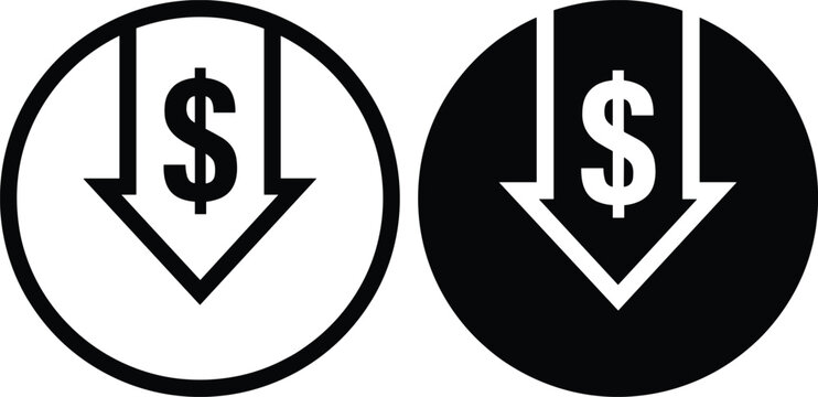 Dollar Down Arrow Finance and Price Reduction Icons