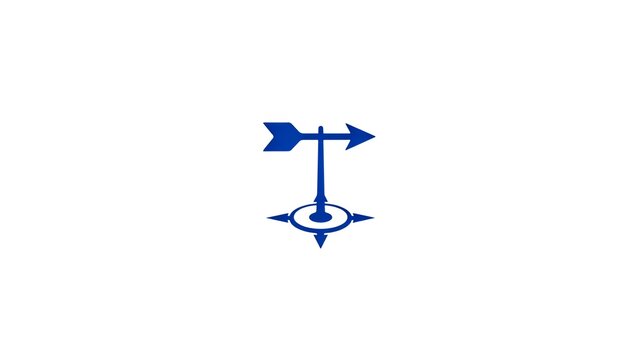 Minimal blue weather vane icon on a solid white background