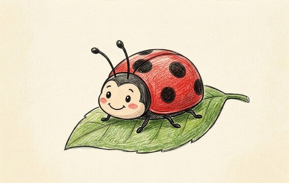 ladybug on green leaf cartoon cute