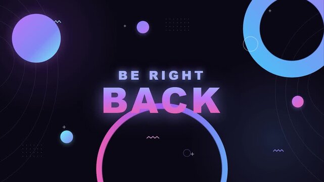 Be right back brb screen text modern neon geometric gaming aesthetic professional live streaming overlay for online broadcasting and gamer content creators design